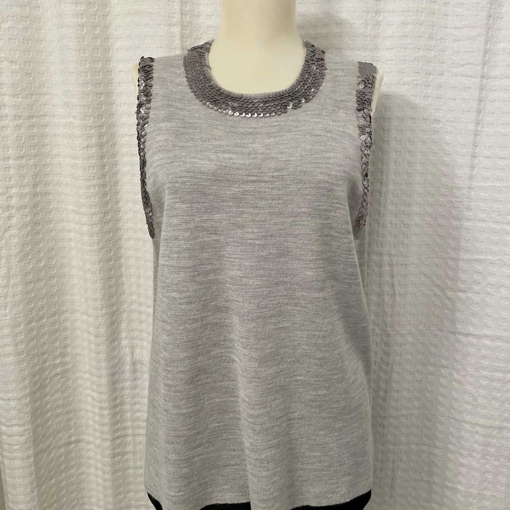 J Crew Merino Wool Gray Sequined Crewneck Shell - NWOT  Size M